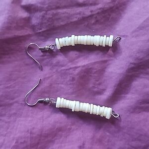 White puka shell 1.5" drop wire earrings from Hawaii